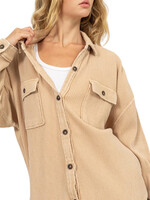 Taupe Waffle Oversized Button Up Shacket