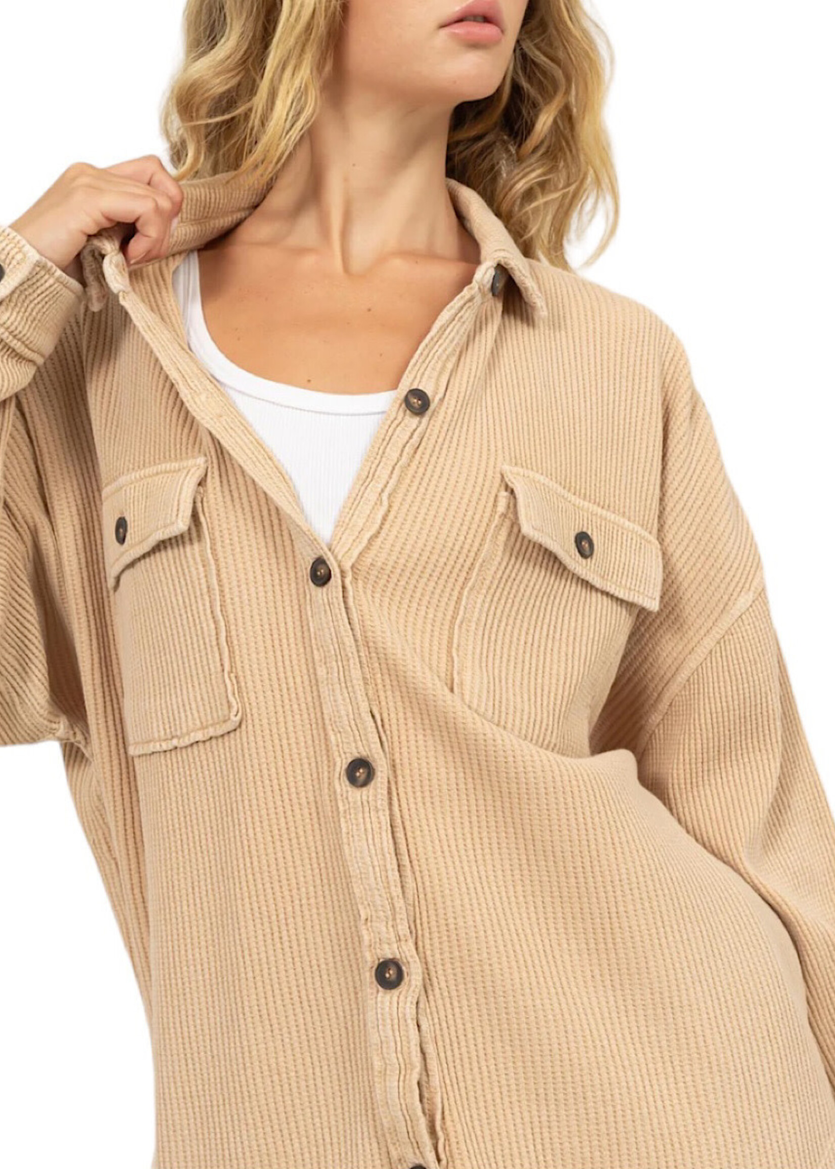 Taupe Waffle Oversized Button Up Shacket