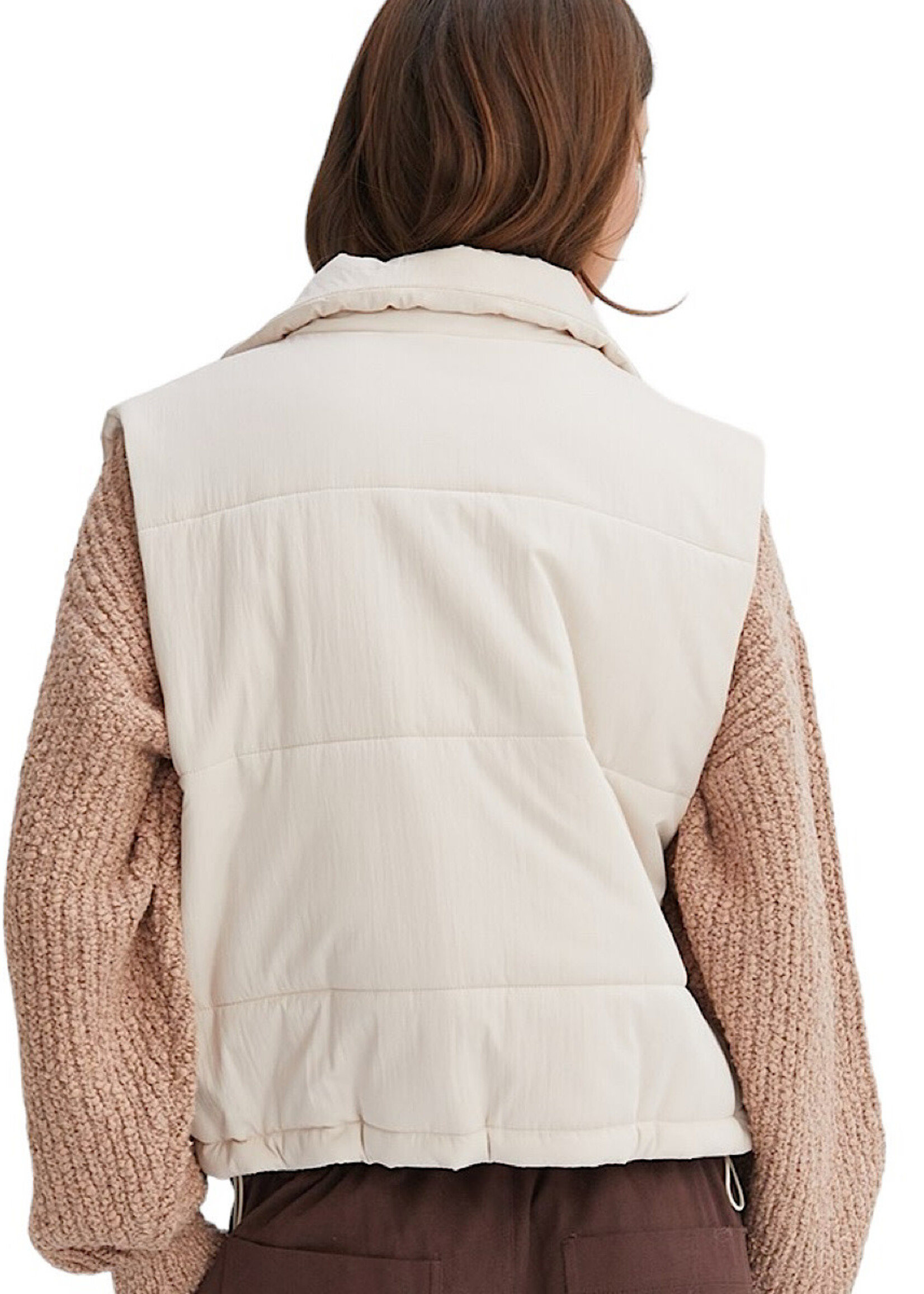Off White Puffer Vest With Zipper