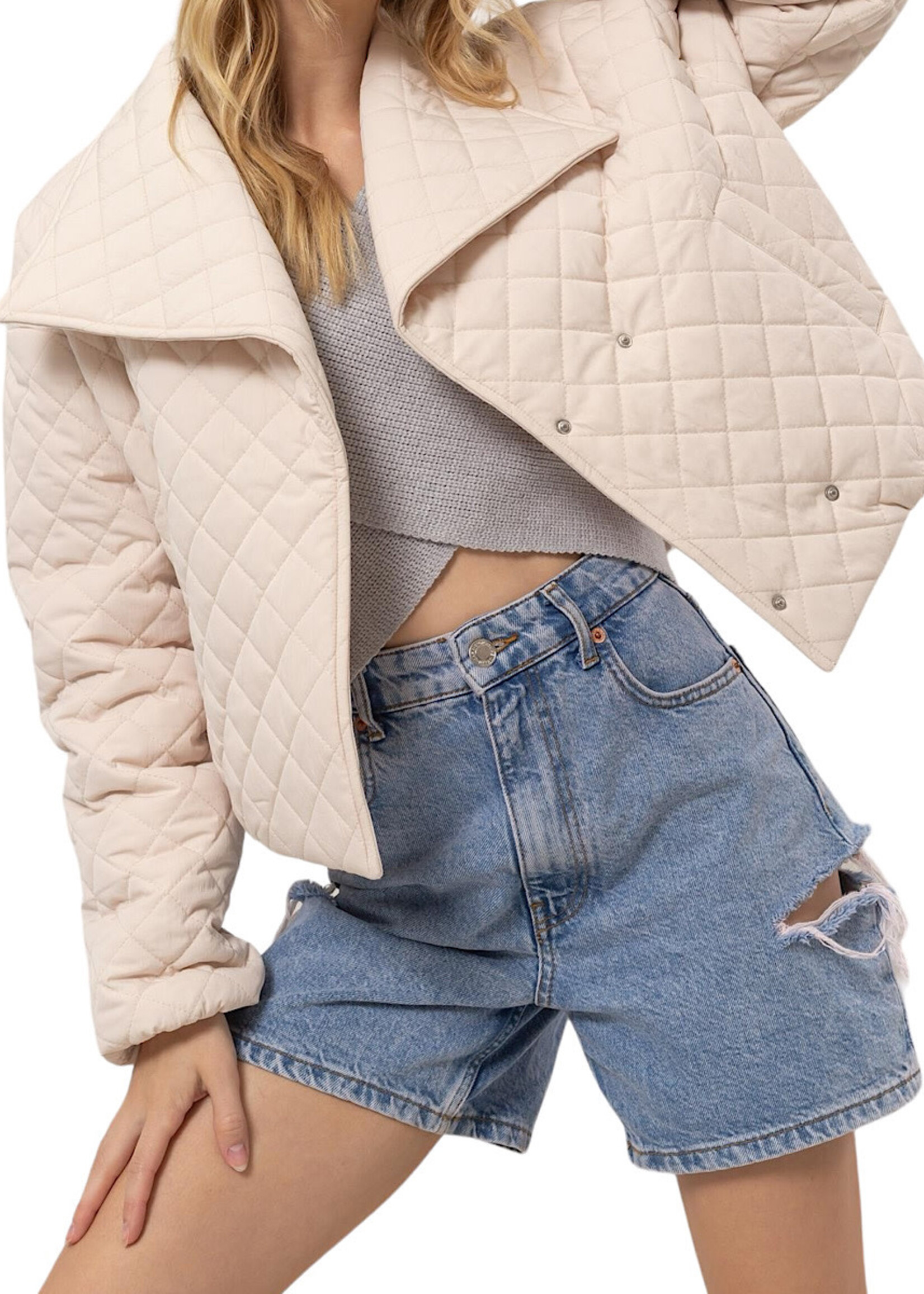 Off White Quilted Cropped Puffer Jacket