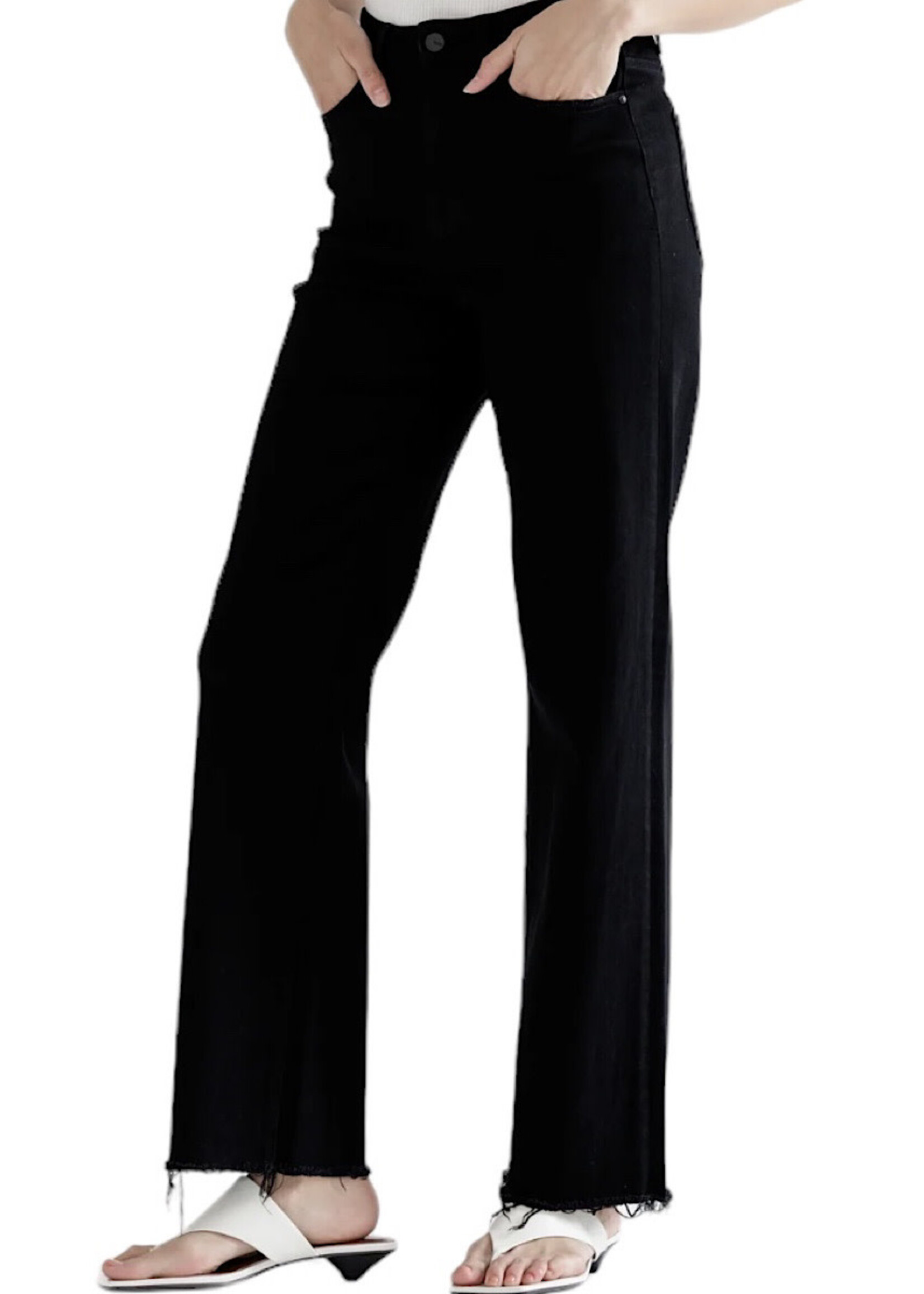 Mica Denim MICA MDP-W3251BK High Rise Slim Wide W/ Raw Hem