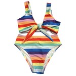 Pink Lily Striped Colorful 2 Piece Bikini Size M-RF