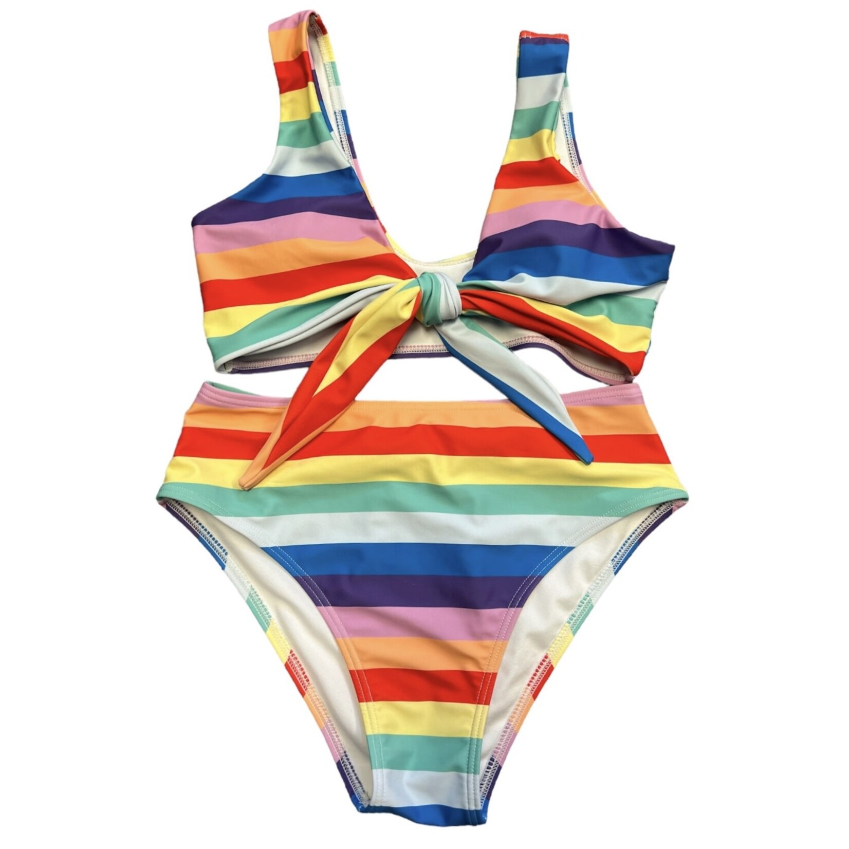 Pink Lily Striped Colorful 2 Piece Bikini Size M-RF
