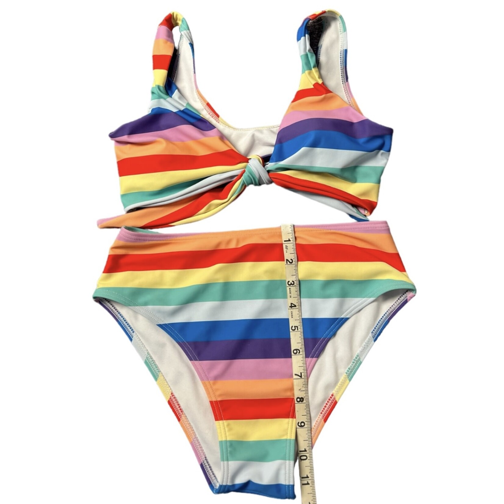 Pink Lily Striped Colorful 2 Piece Bikini Size M-RF