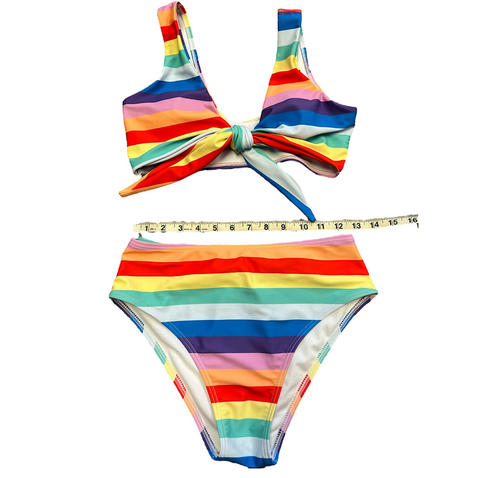 Pink Lily Striped Colorful 2 Piece Bikini Size M-RF