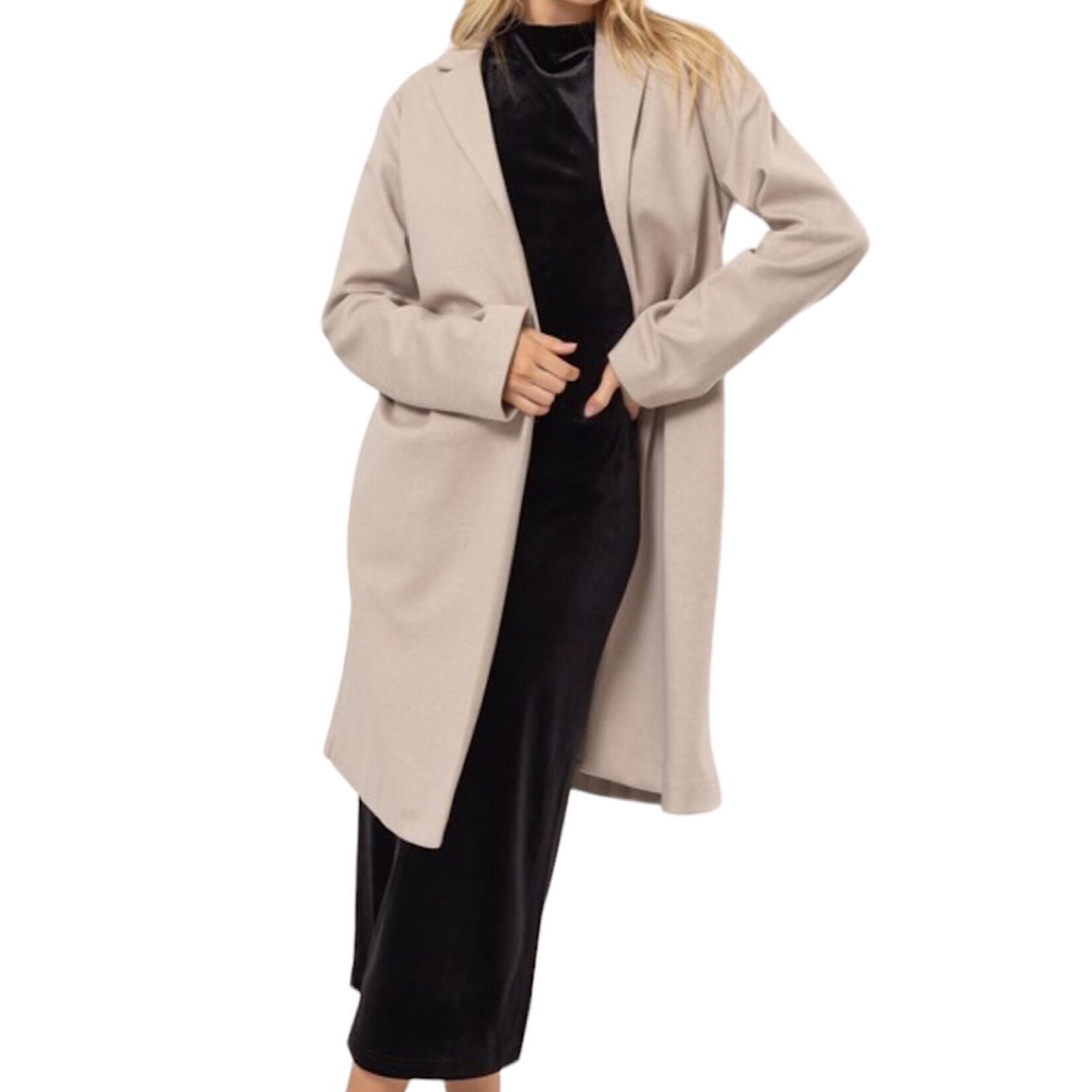 Oatmeal Open Front Long Coat