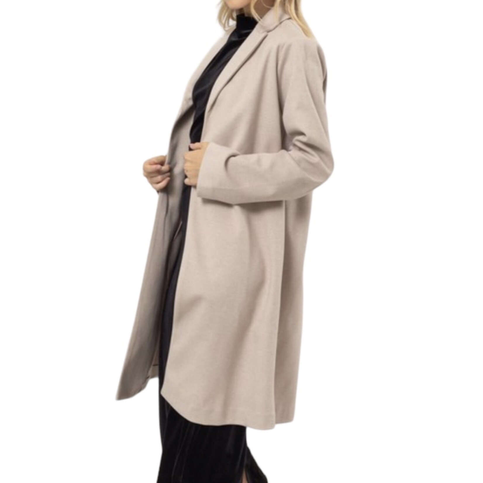 Oatmeal Open Front Long Coat