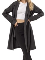 Dark Grey Open Front Long Coat
