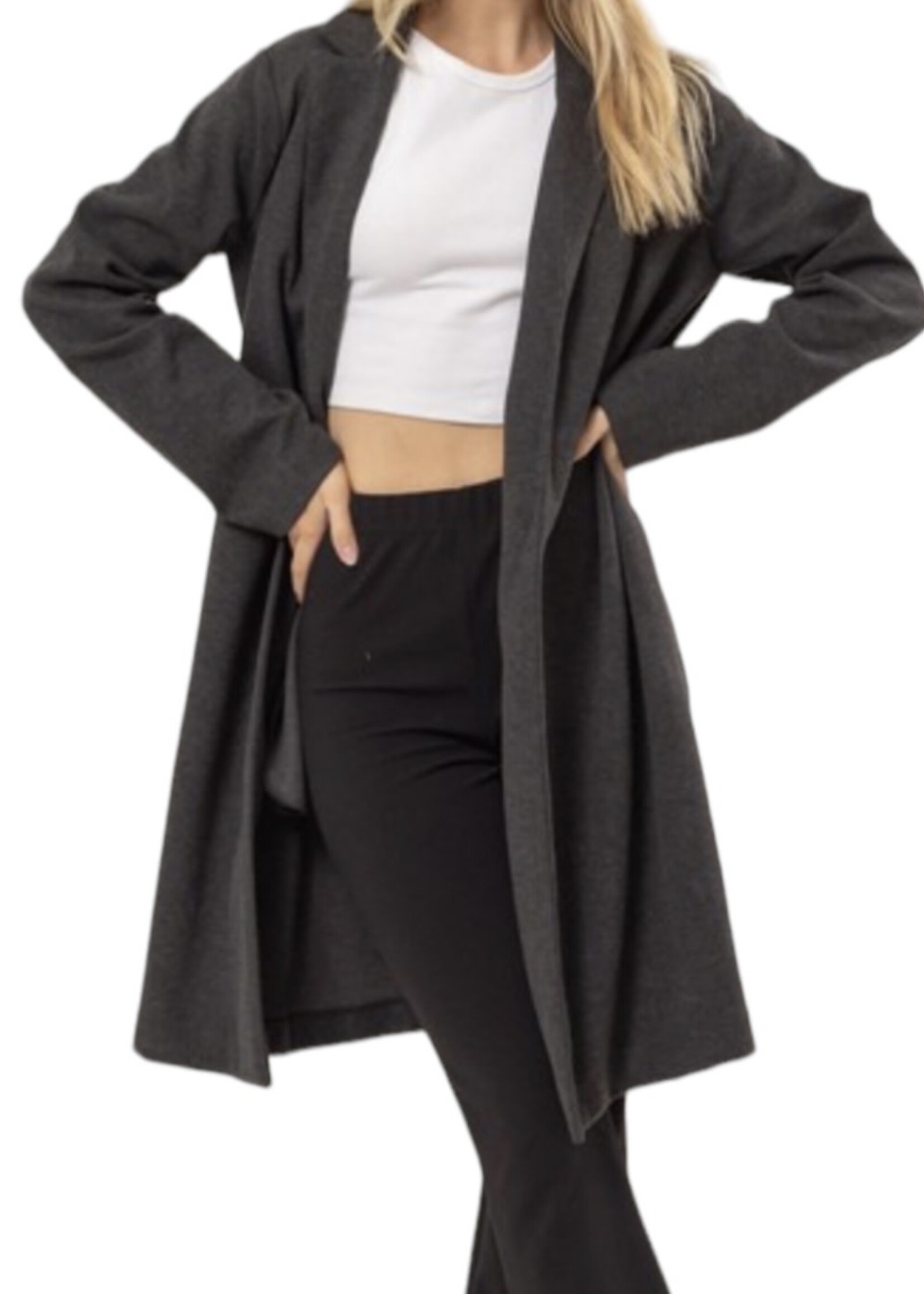 Dark Grey Open Front Long Coat