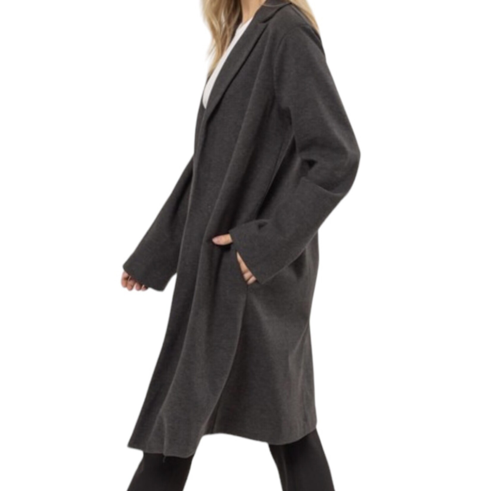 Dark Grey Open Front Long Coat