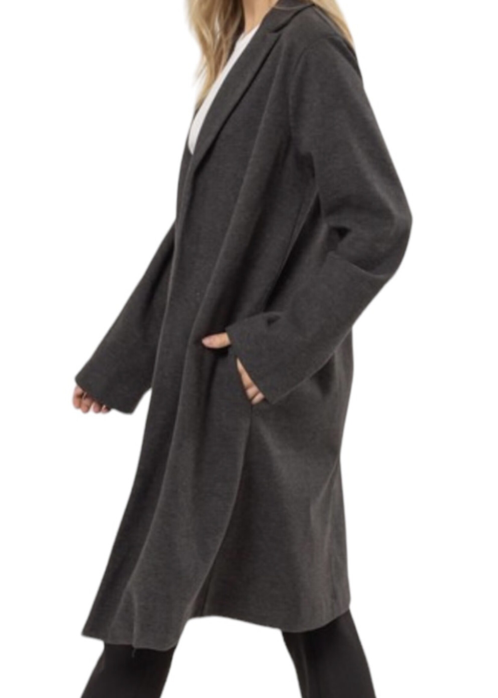 Dark Grey Open Front Long Coat Main Street Boutique