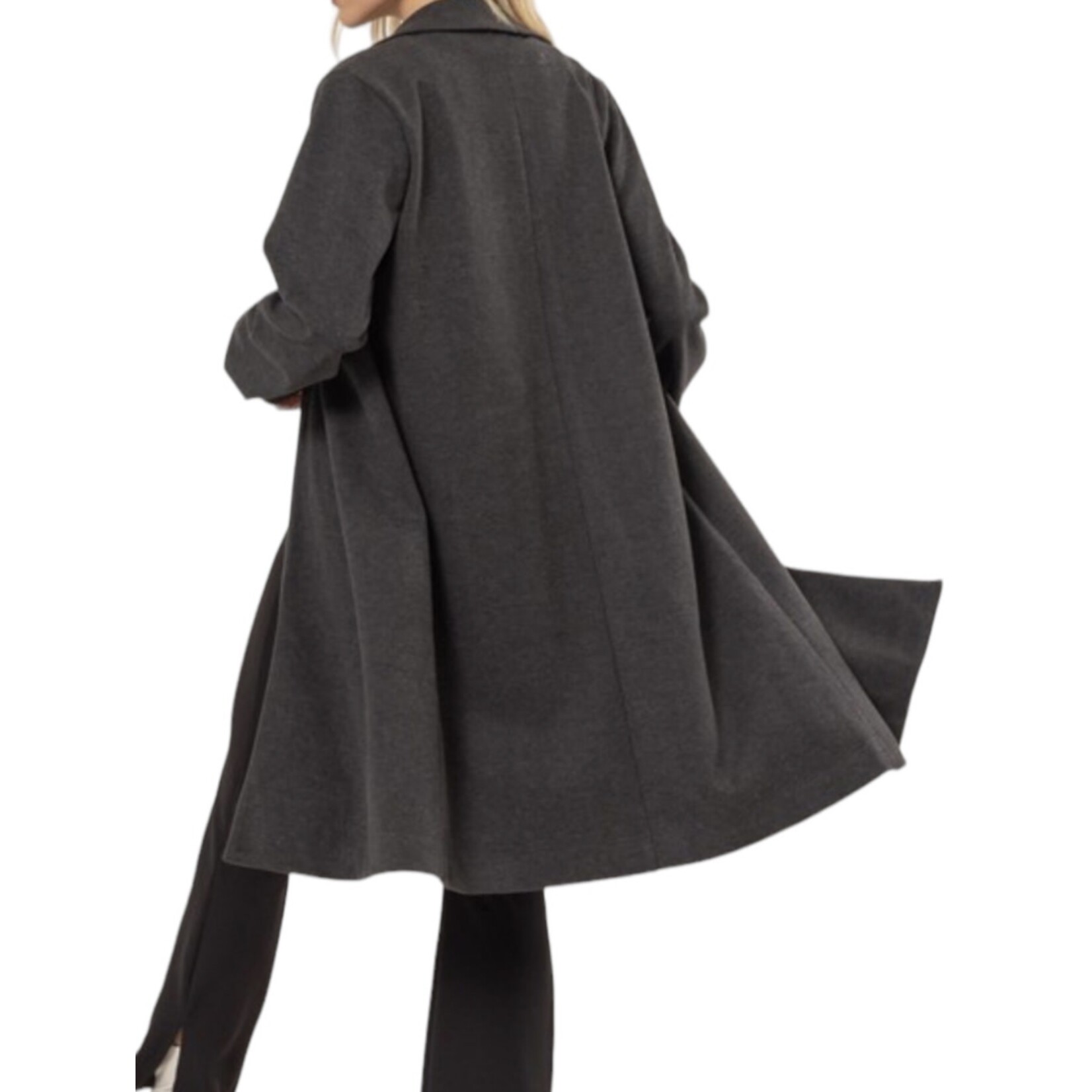 Dark Grey Open Front Long Coat