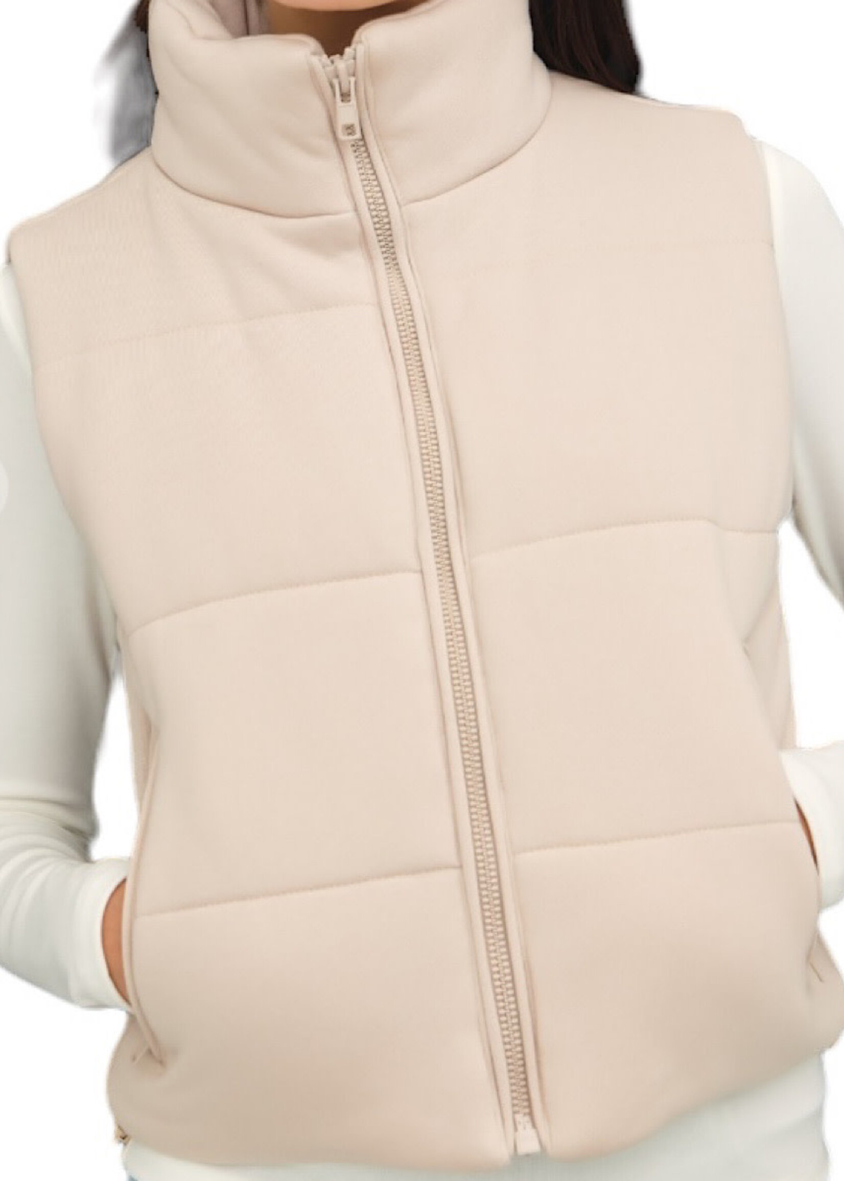 Beige Puffer Vest with Zipper