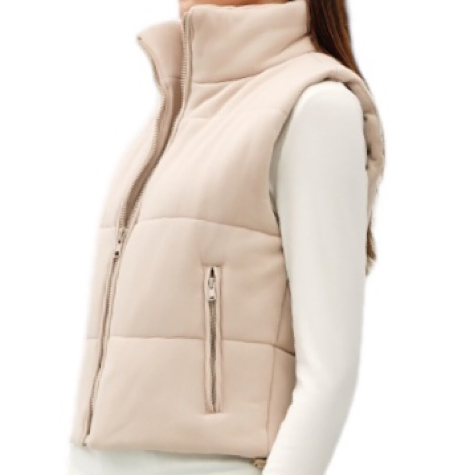 Beige Puffer Vest with Zipper