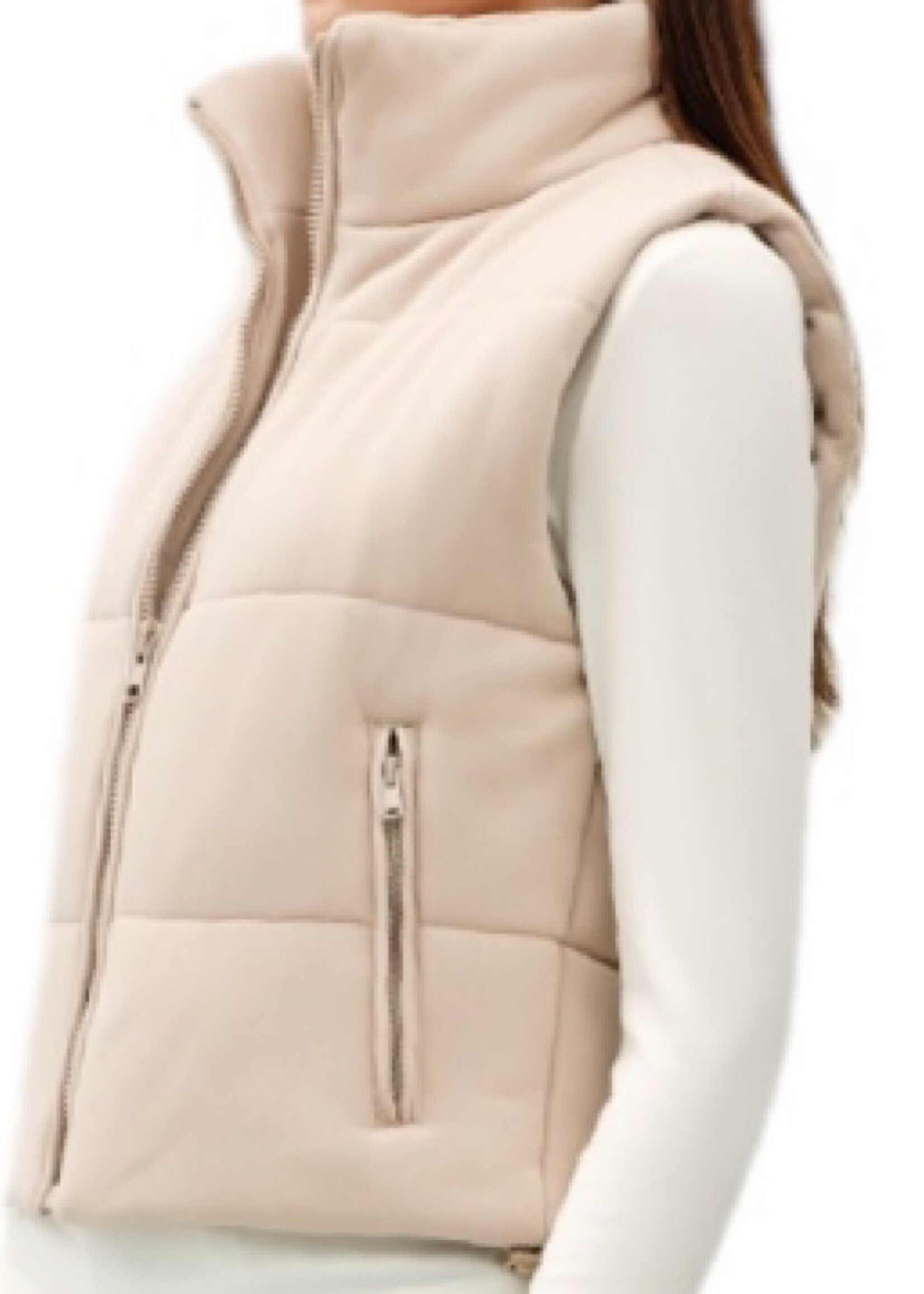 Beige Puffer Vest with Zipper