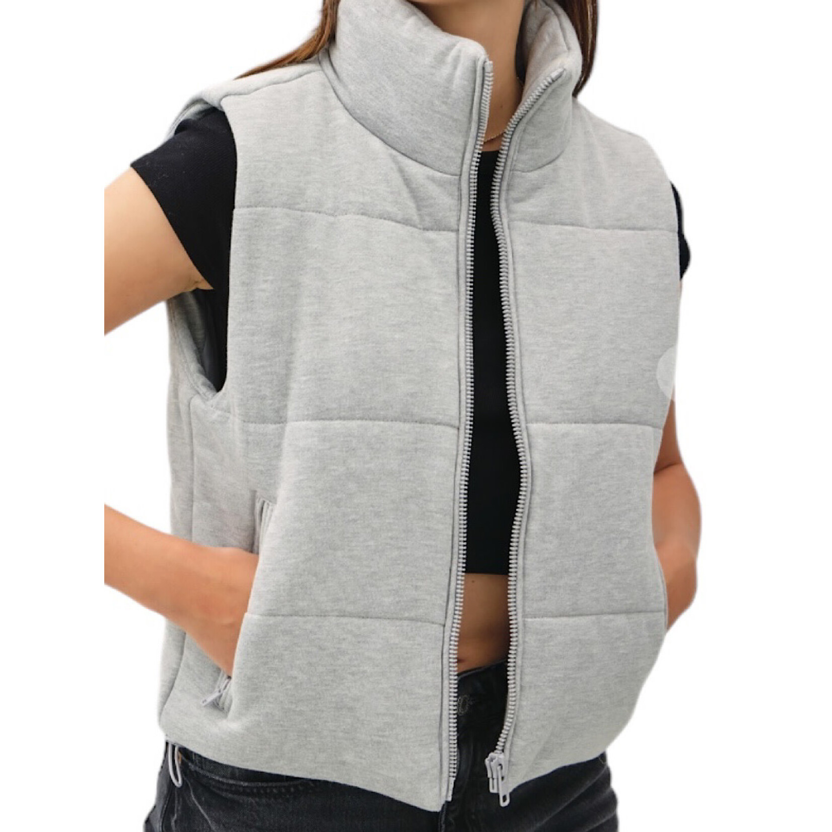 Heather Grey Puffer Vest with Zipper