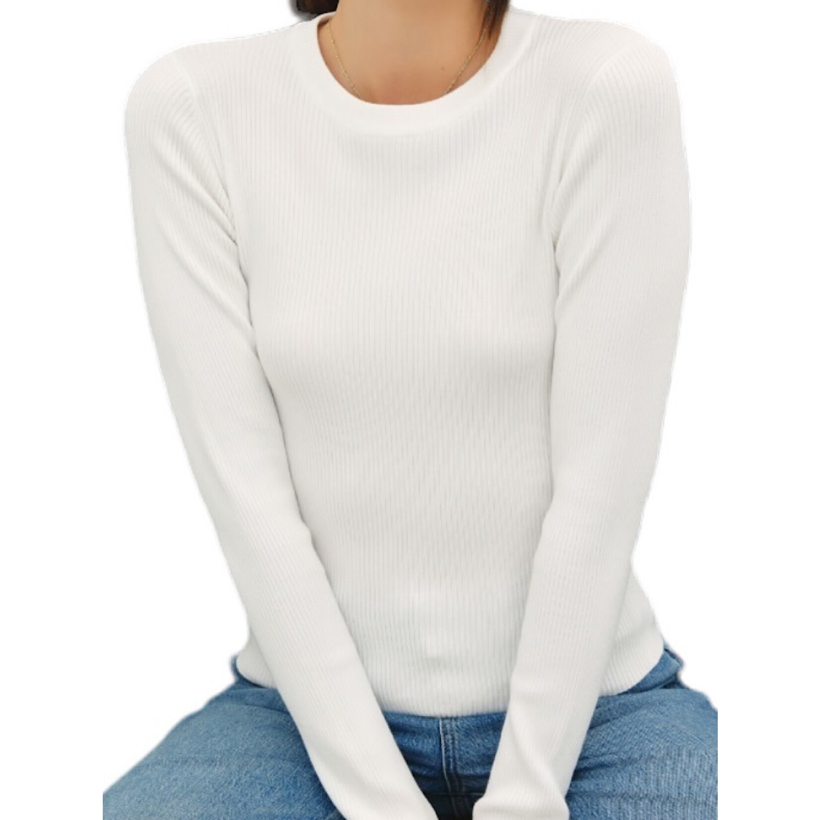 Ivory Crewneck Long Sleeve Rib Sweater