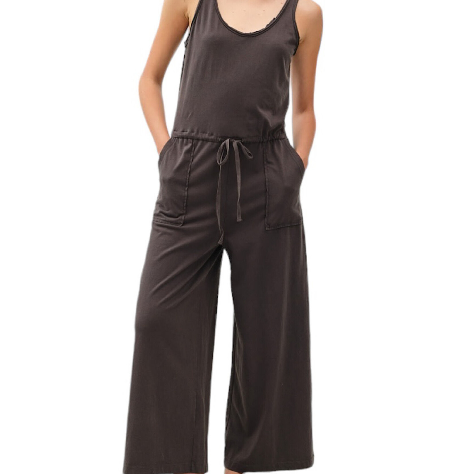 Charcoal Tank Jumpsuit With Wide Leg & Tie Waist