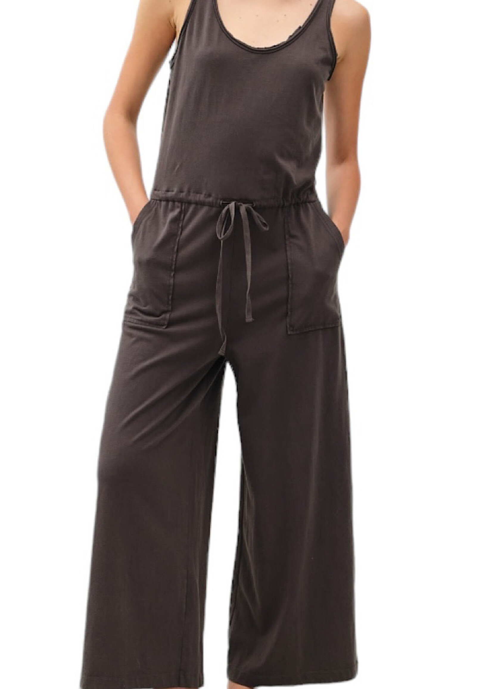Charcoal Tank Jumpsuit With Wide Leg & Tie Waist