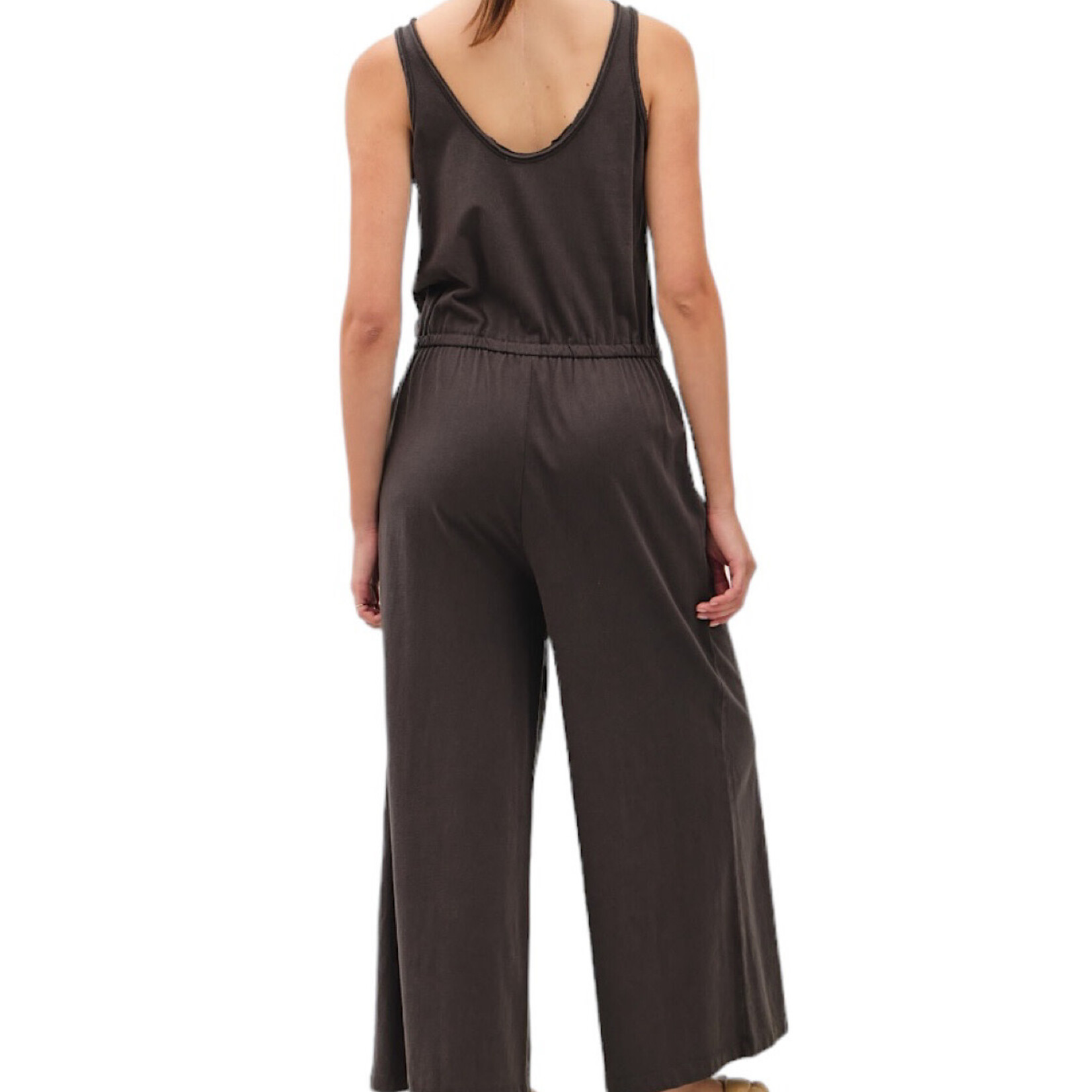 Charcoal Tank Jumpsuit With Wide Leg & Tie Waist