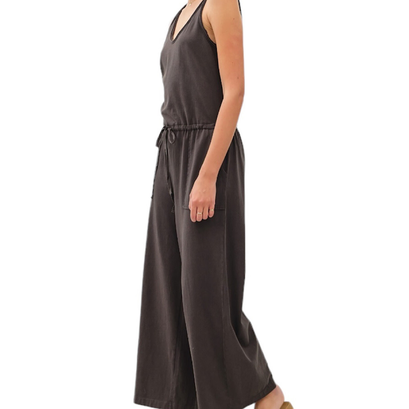 Charcoal Tank Jumpsuit With Wide Leg & Tie Waist