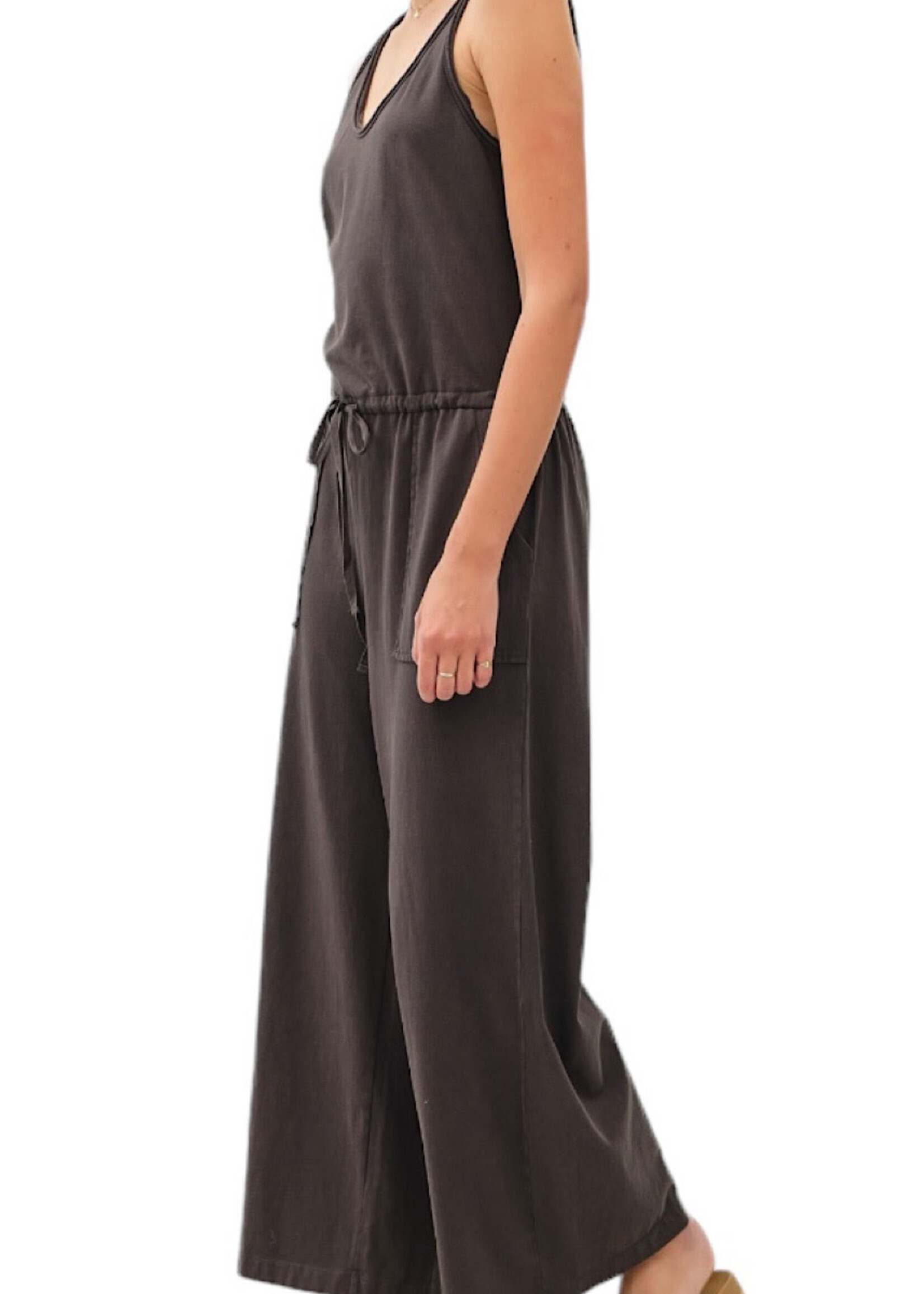 Charcoal Tank Jumpsuit With Wide Leg & Tie Waist