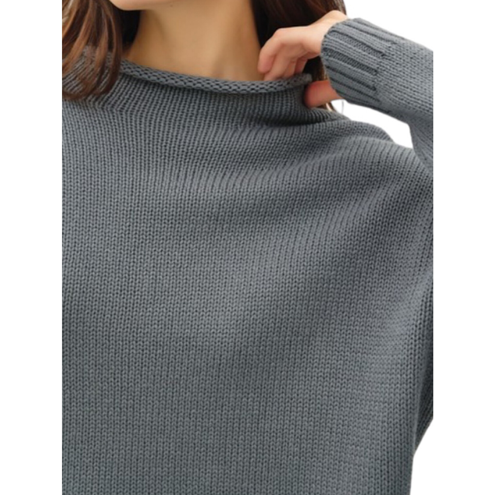 Steel Blue Knit Drop Shoulder Sweater
