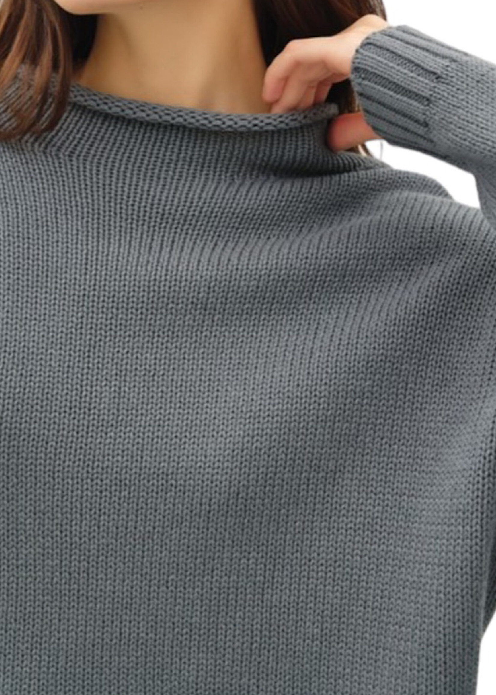 Steel Blue Knit Drop Shoulder Sweater