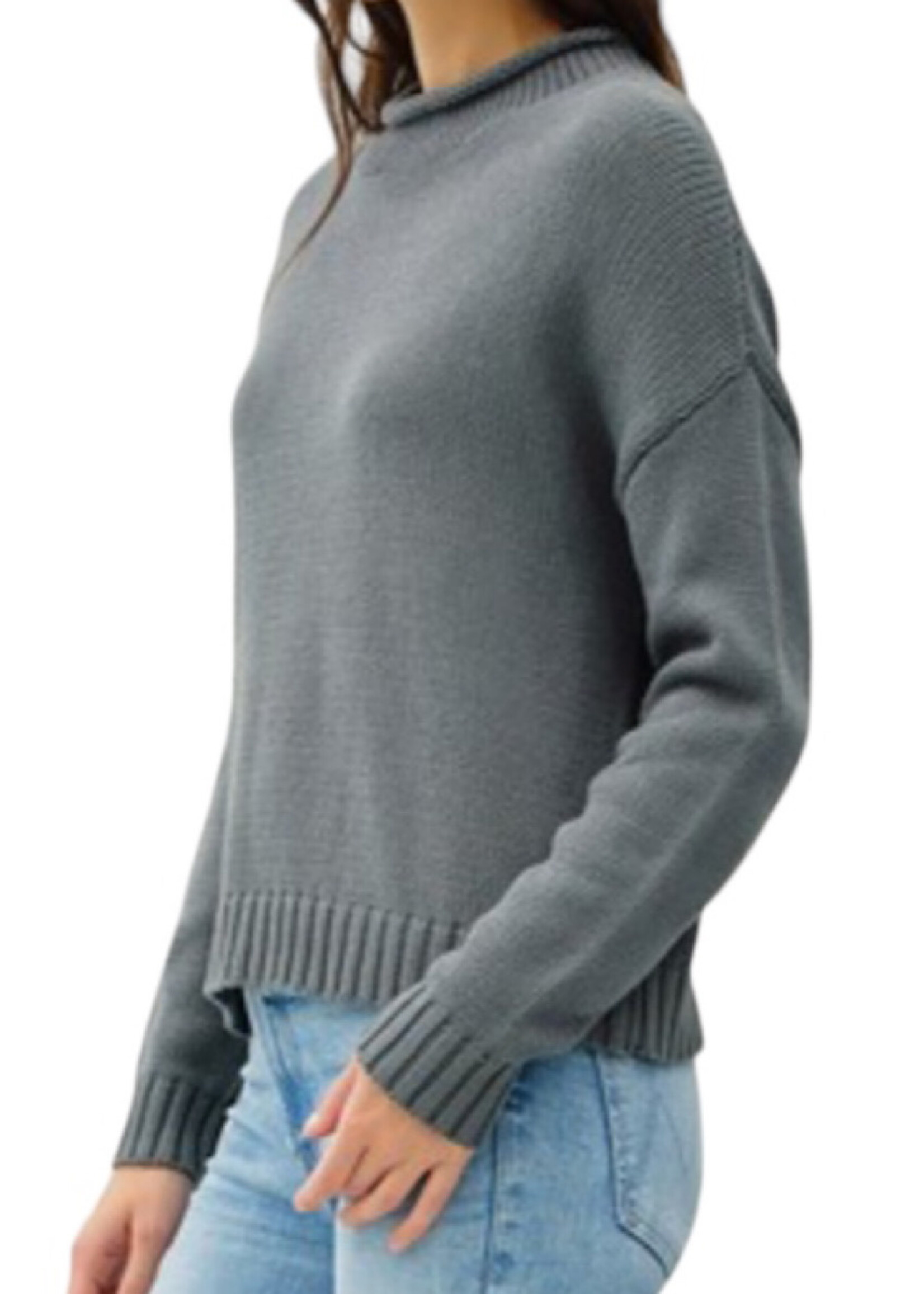Steel Blue Knit Drop Shoulder Sweater