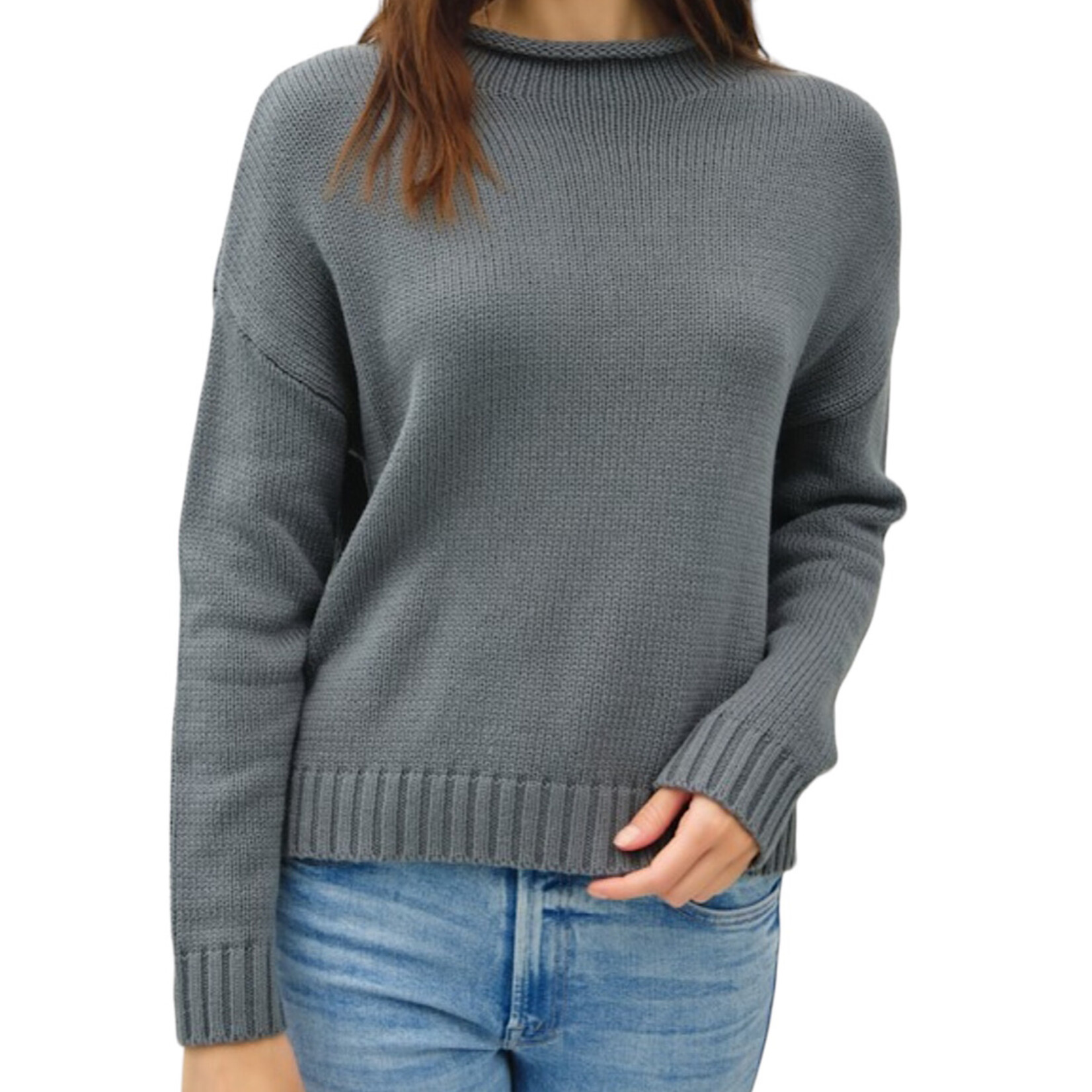 Steel Blue Knit Drop Shoulder Sweater