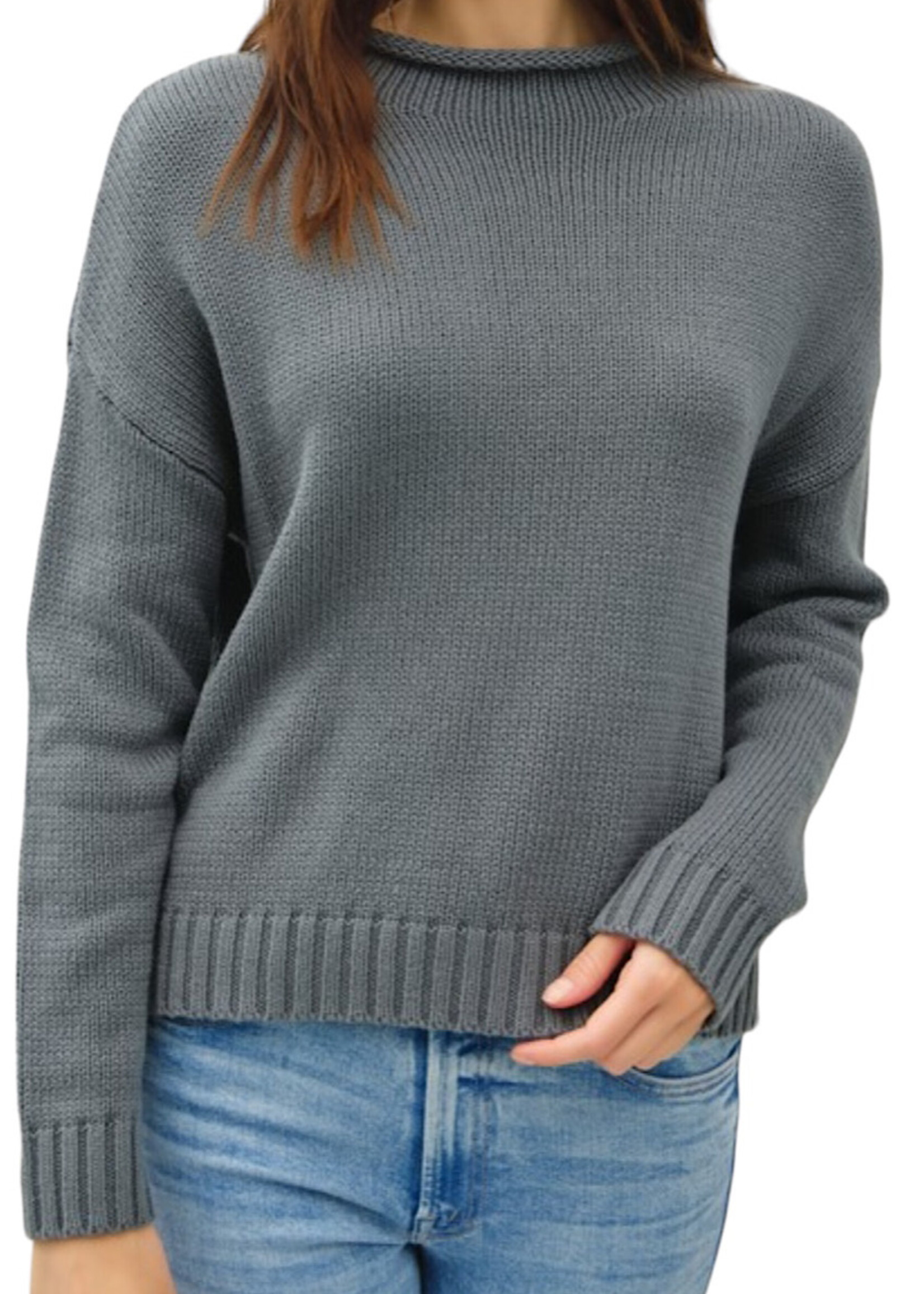 Steel Blue Knit Drop Shoulder Sweater