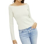 Cream Off The Shoulder Sweater with Ribbed Neckline