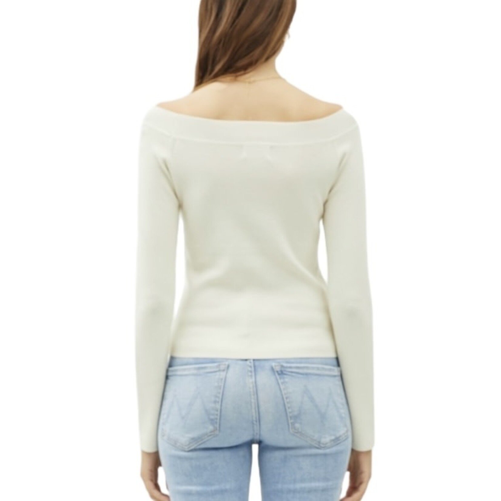 Cream Off The Shoulder Sweater with Ribbed Neckline