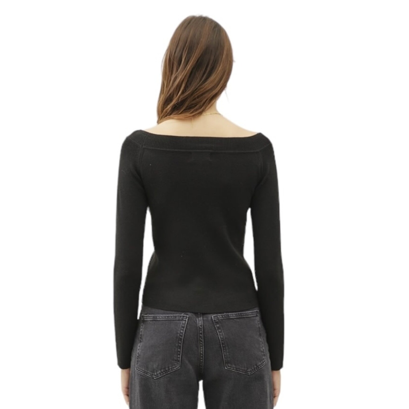 Black Off The Shoulder Sweater with Ribbed Neckline