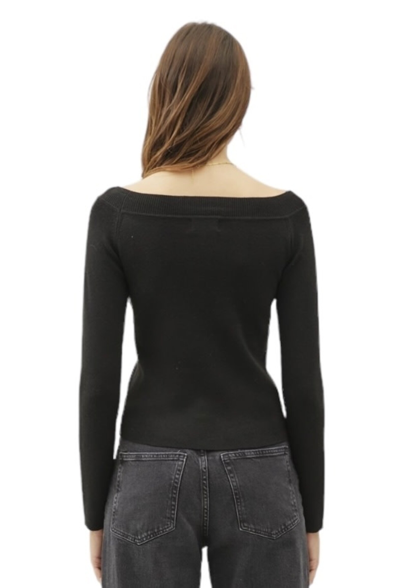 Black Off The Shoulder Sweater with Ribbed Neckline