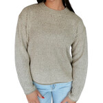 Olive Chunky Knit Acid Wash Sweater with Raw Seam Detail