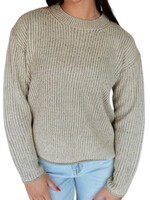 Olive Chunky Knit Acid Wash Sweater with Raw Seam Detail