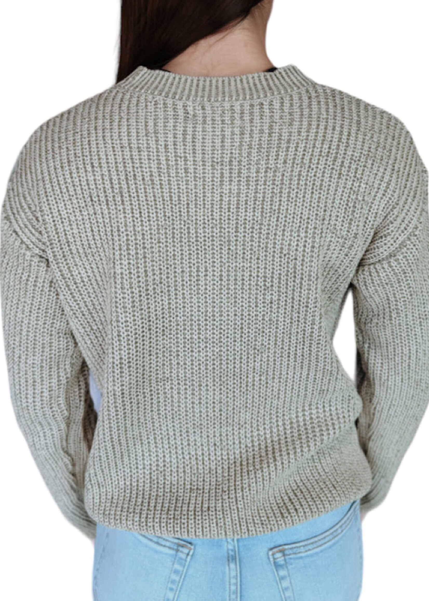 Olive Chunky Knit Acid Wash Sweater with Raw Seam Detail