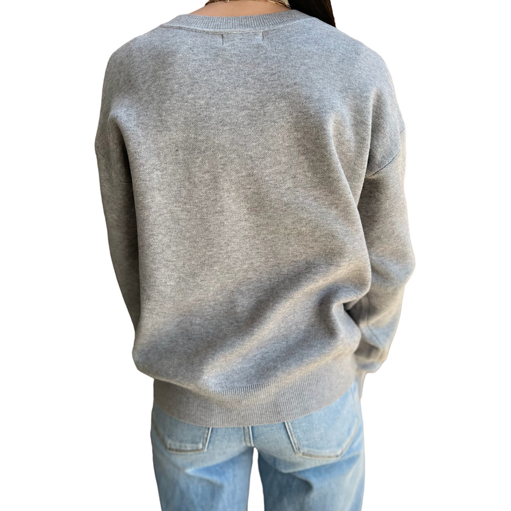 Heather Grey Basic Knit Sweater With Drop Shoulder