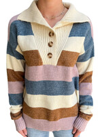 Ivory/D. Pink Colorblock Sweater
