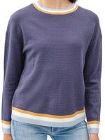 Blue Sweater with Stripe Detail at Cuff and Hemline