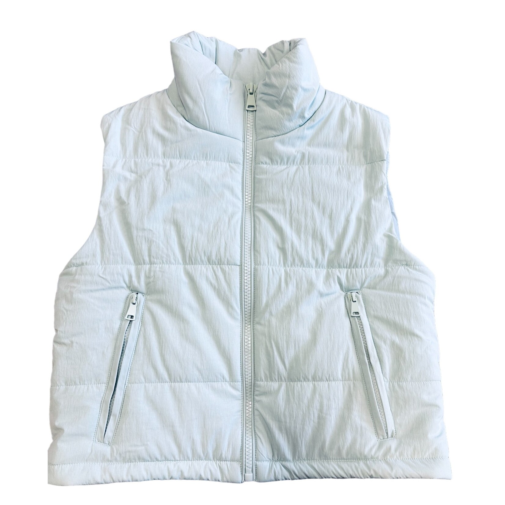 Light Blue Puffer Vest With Zipper