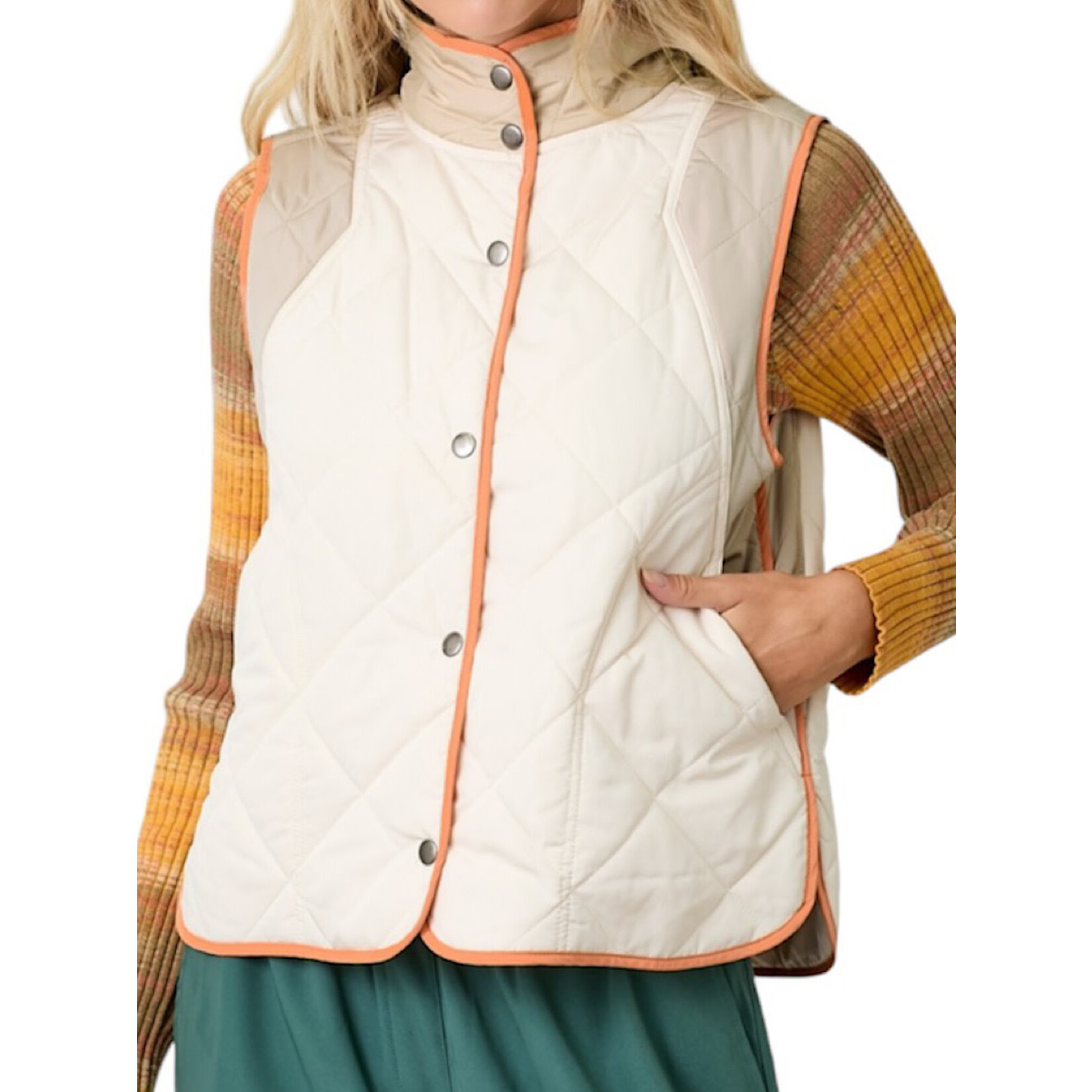 Ivory Color Block Padded Vest