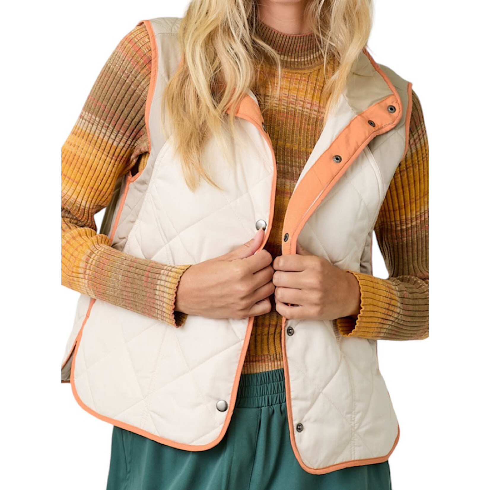 Ivory Color Block Padded Vest