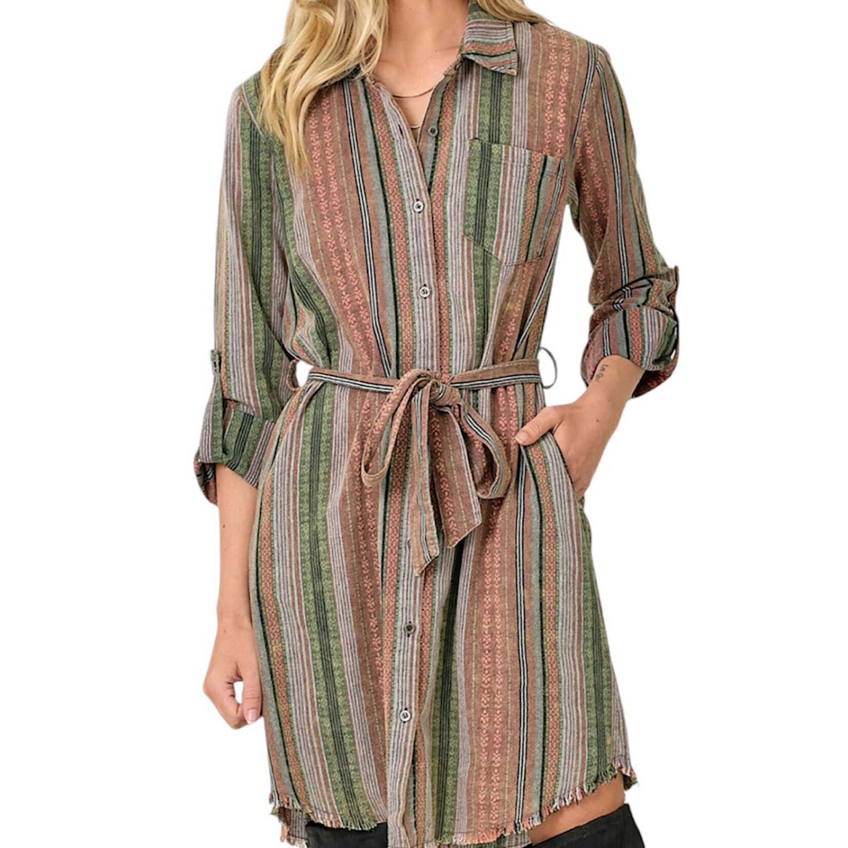 Sunset Washed Stripe Shirt Dress