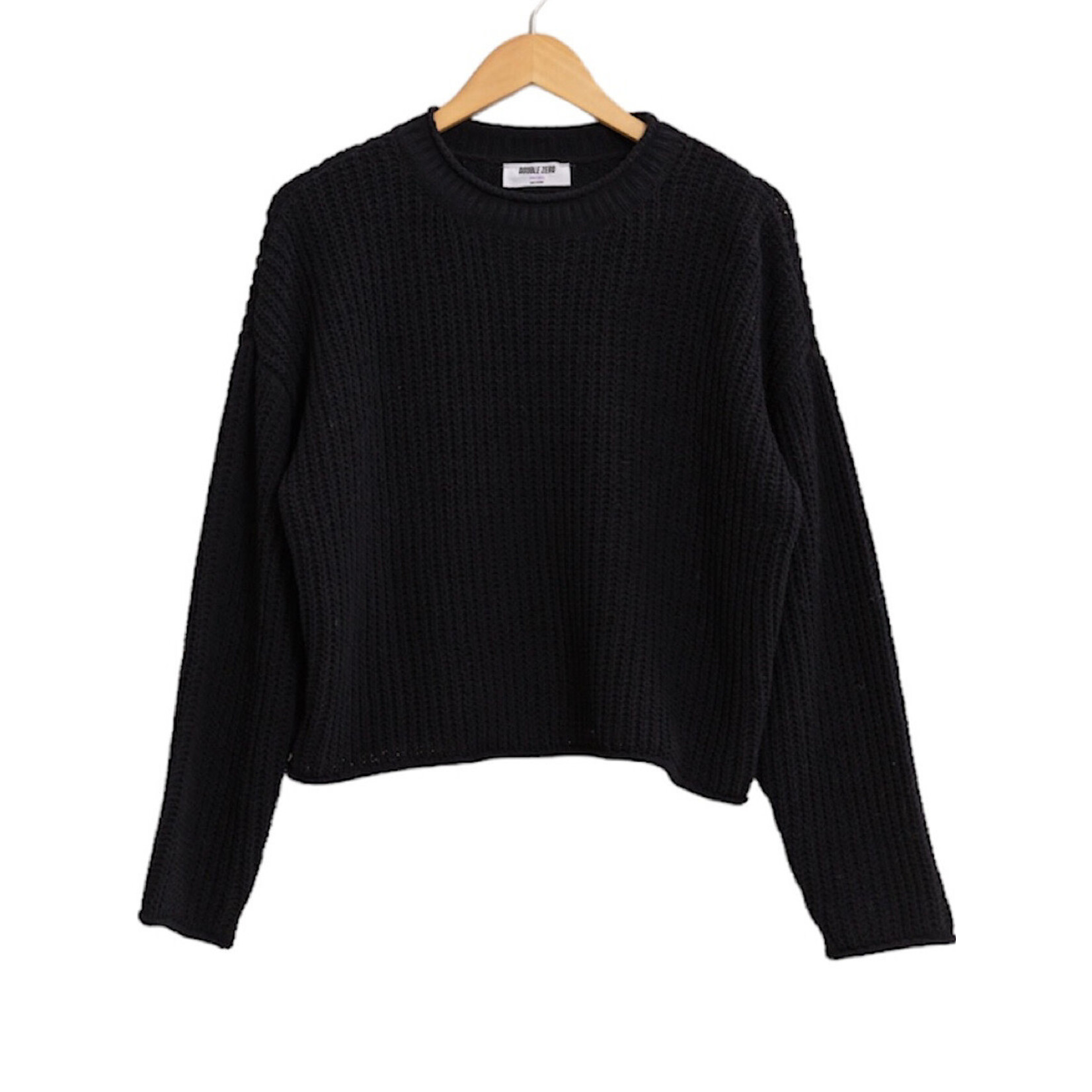 Black Rolled Edge Knit Sweater
