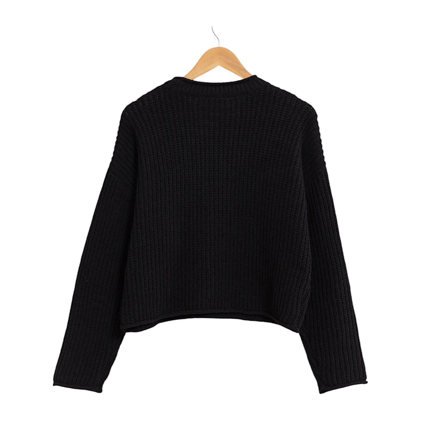 Black Rolled Edge Knit Sweater