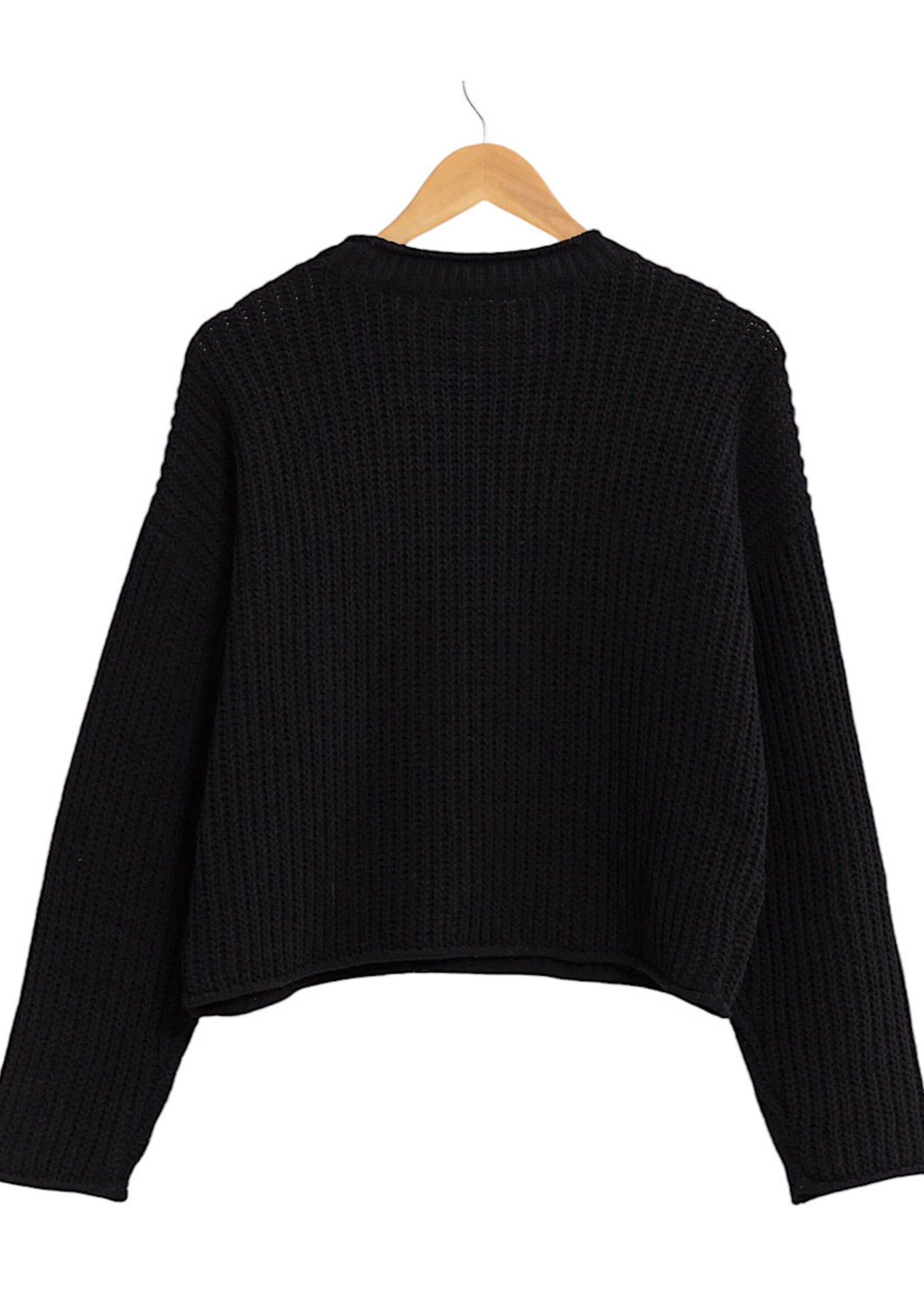 Black Rolled Edge Knit Sweater
