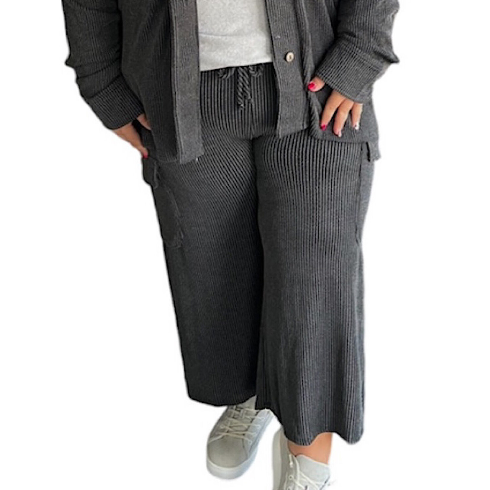 Plus Charcoal  Wide Leg Cargo Pants