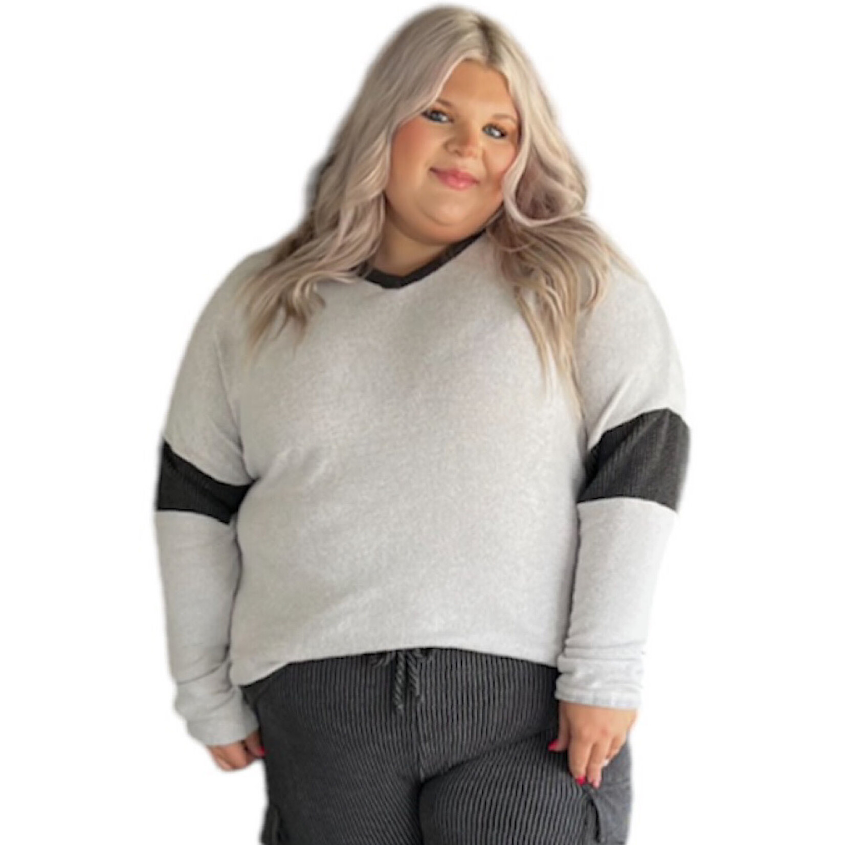 Plus Heather Grey Color Block Sweater